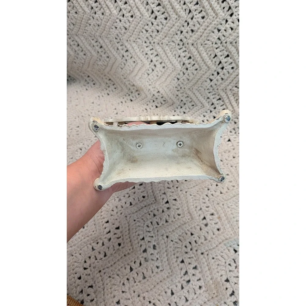 Vintage Ornate Cast Metal Swivel Vanity Mirror Distressed Cream Shabby Chic 13in